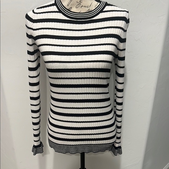 WHBM Striped Black and White Ribbed Women's Sweater - Picture 1 of 5